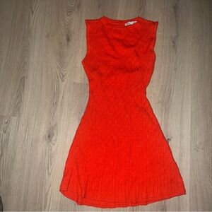 Zara Orange Textured Knit Mini Dress Size S | Sleeveless Rhinestone Back